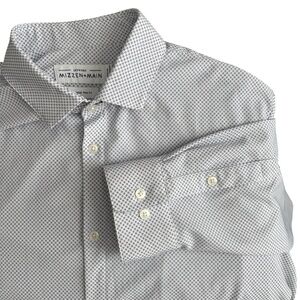 Mizzen+Main Men's Leeward 2XL White Geometric Dress Shirt Stretch Trim Fit